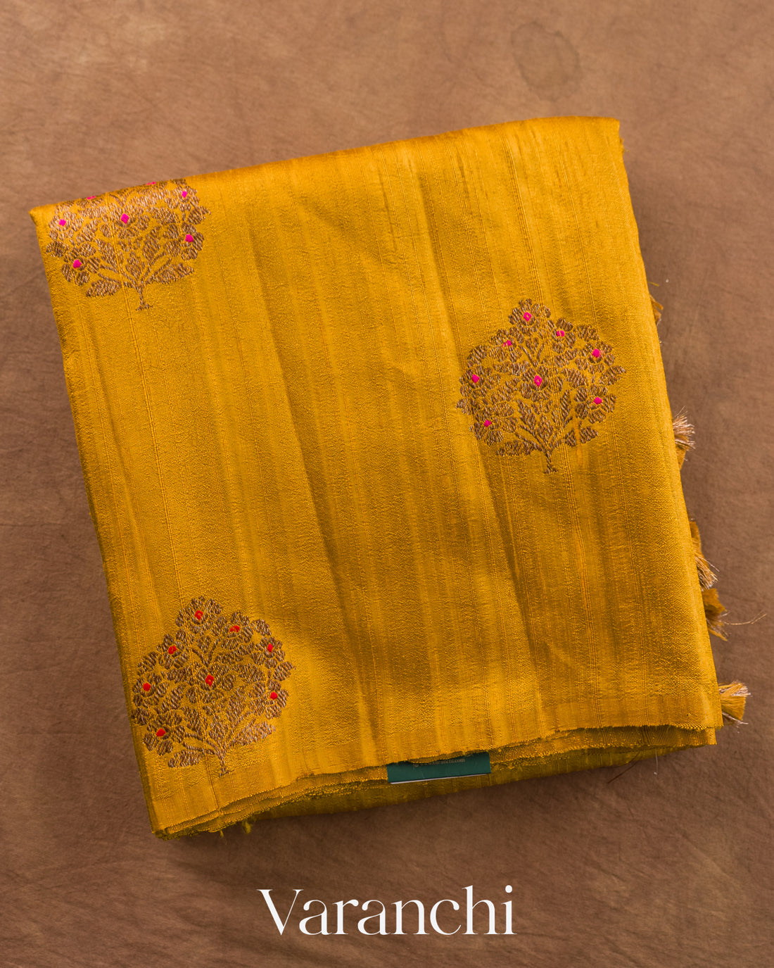 Mustard Yellow Borderless Pure Raw Silk Handloom Saree — Folded