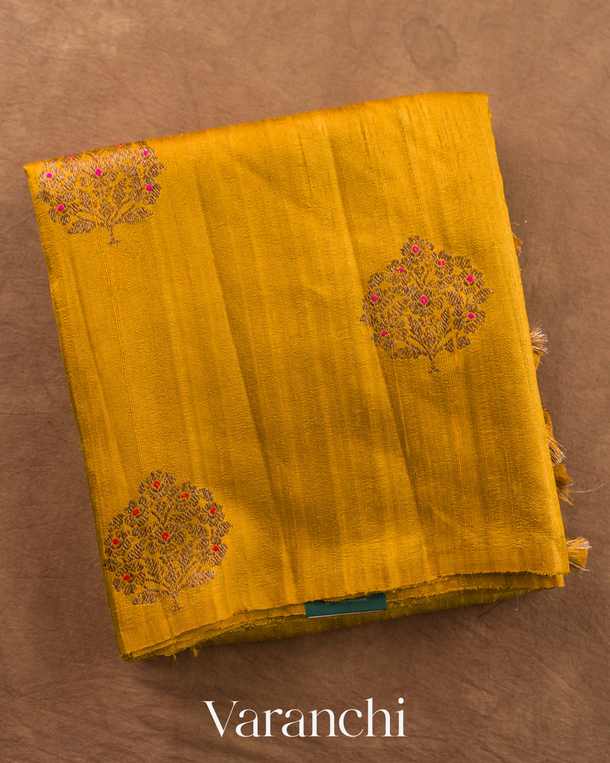 Mustard Yellow Borderless Pure Raw Silk Handloom Saree — Folded