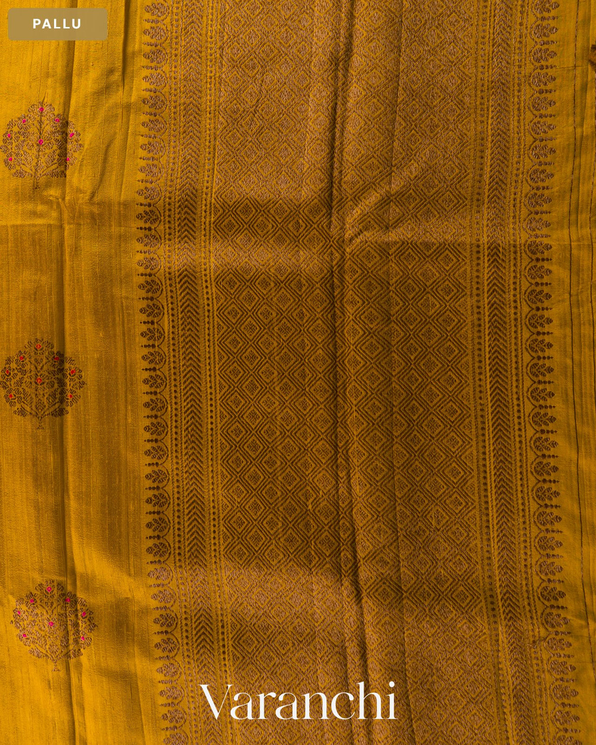 Mustard Yellow Borderless Pure Raw Silk Handloom Saree — Pallu