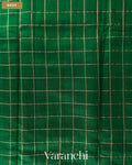 Bottle Green Checkered Pure Raw Silk Handloom Saree — Body