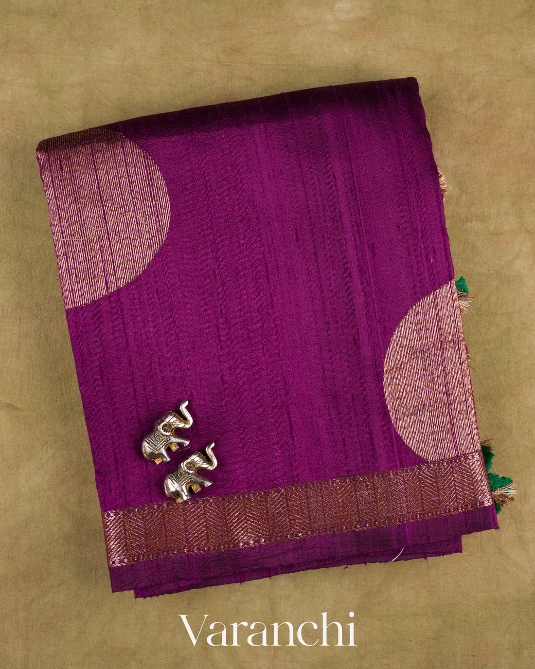 Wine Pure Raw Silk Handloom Saree — Folded