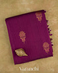 Wine Borderless Pure Raw Silk Handloom Saree — Folded