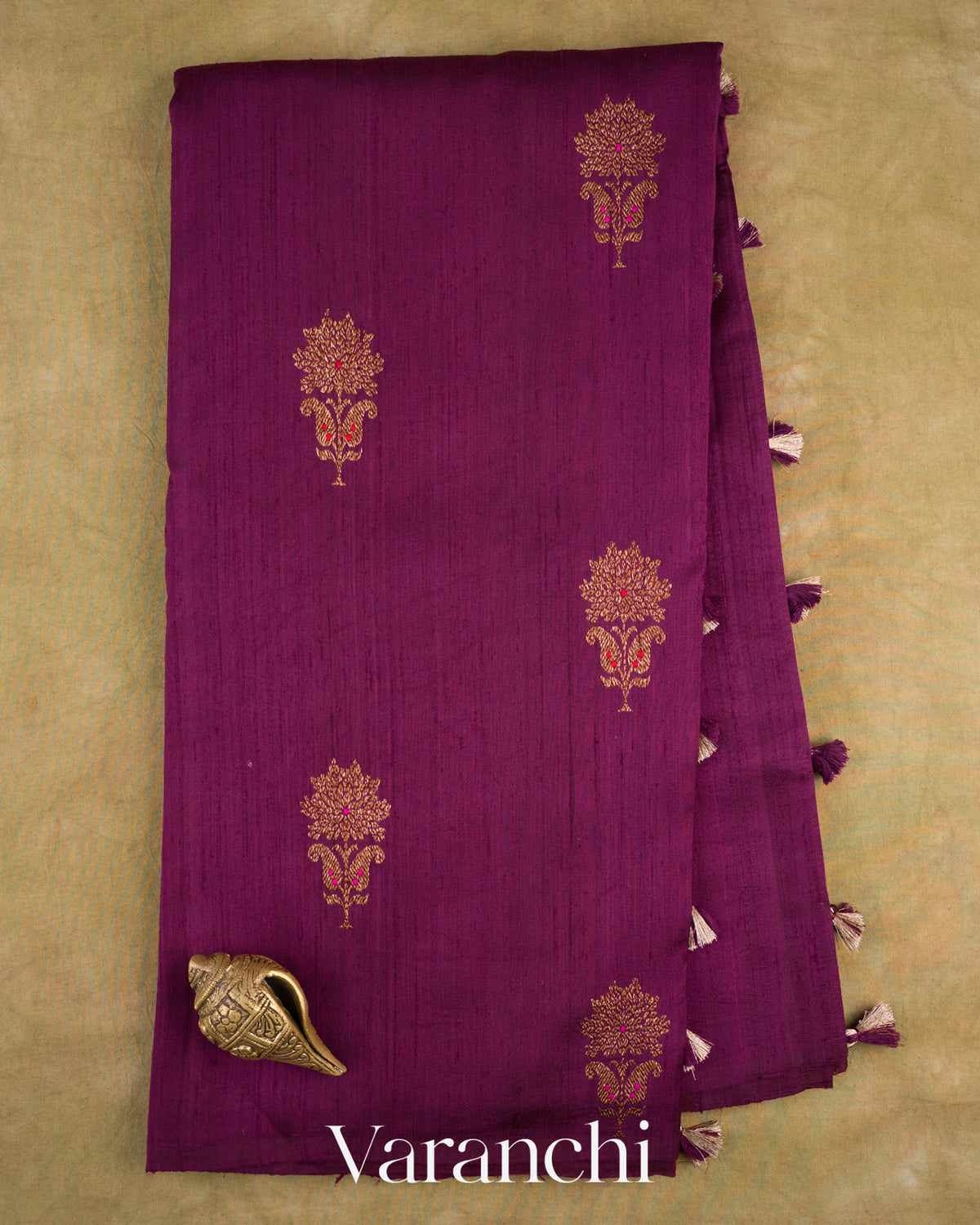 Wine Borderless Pure Raw Silk Handloom Saree — Full Saree