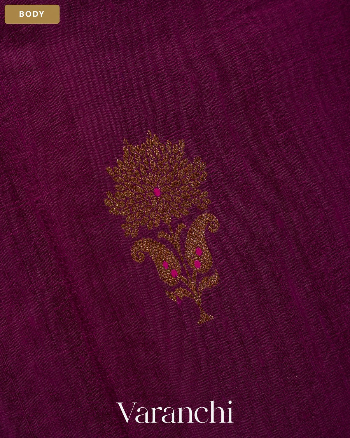 Wine Borderless Pure Raw Silk Handloom Saree — Body