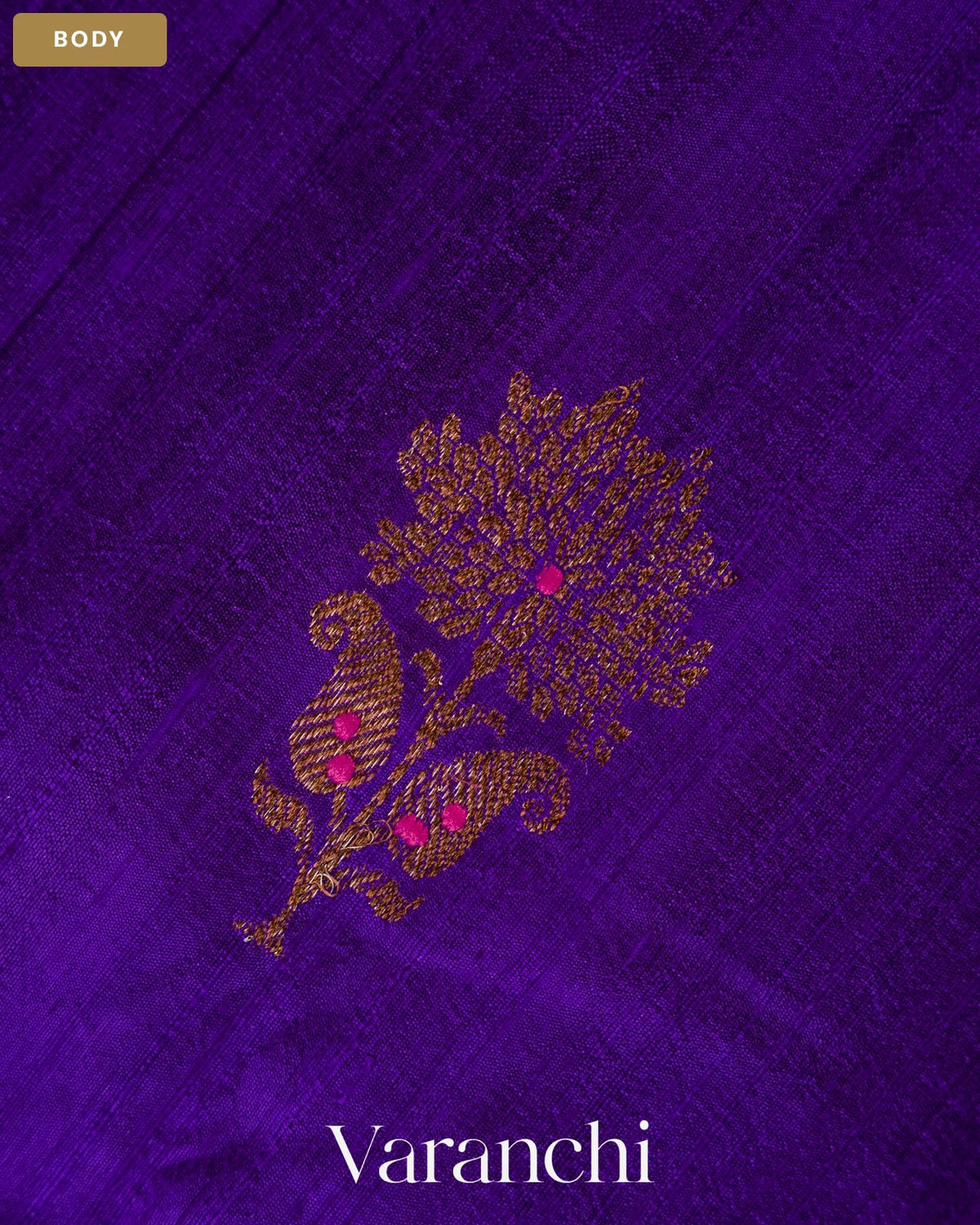 Royal Purple Borderless Pure Raw Silk Handloom Saree — Body