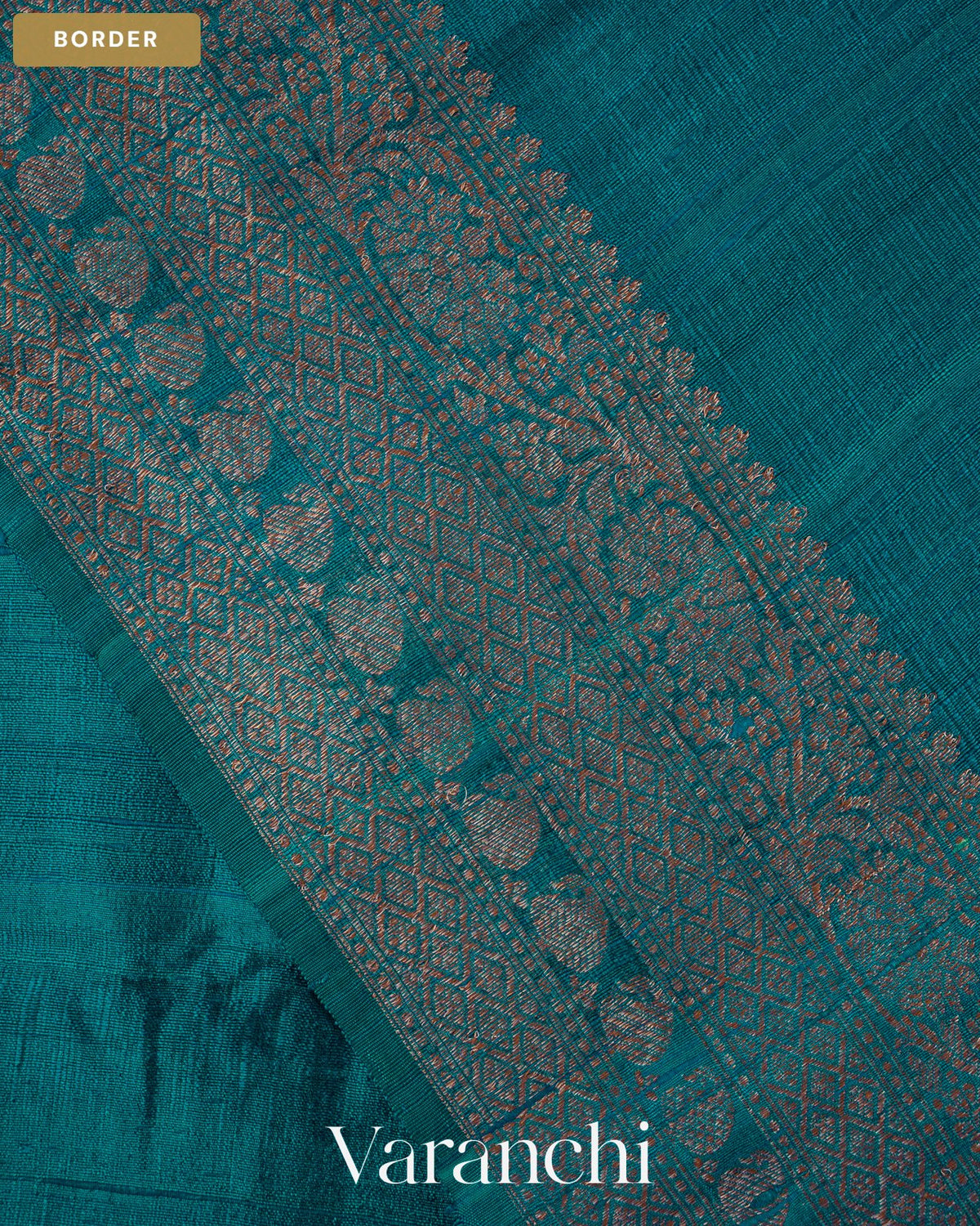 Sapphire Blue Pure Raw Silk Handloom Saree — Border