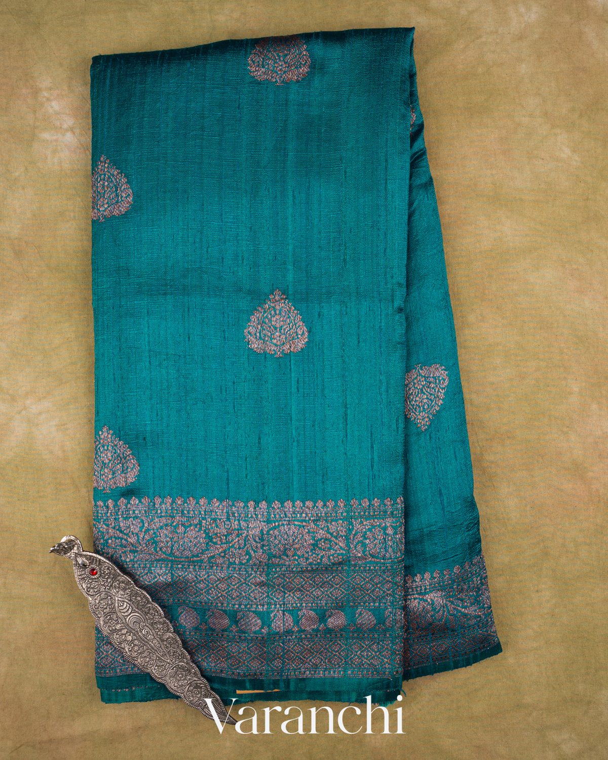 Sapphire Blue Pure Raw Silk Handloom Saree — Full Saree