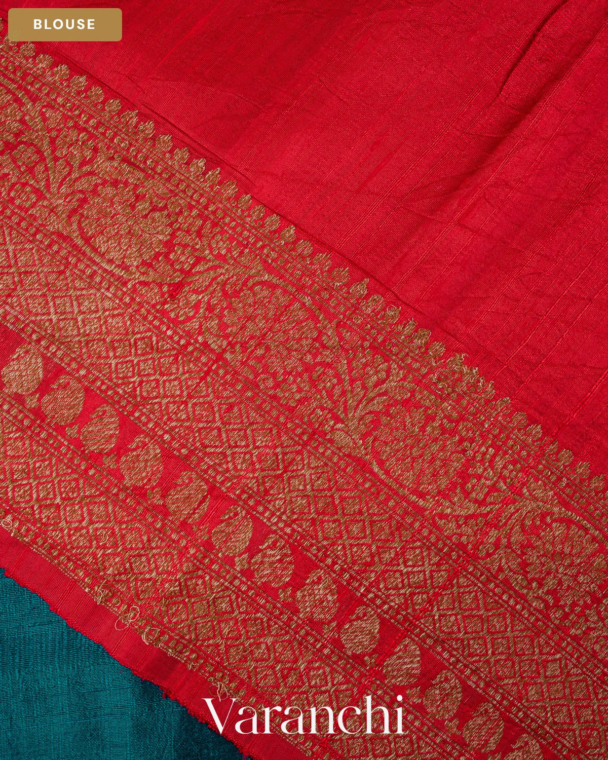 Sapphire Blue Pure Raw Silk Handloom Saree — Blouse