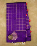 Royal Purple Checkered Pure Raw Silk Handloom Saree — Full Saree