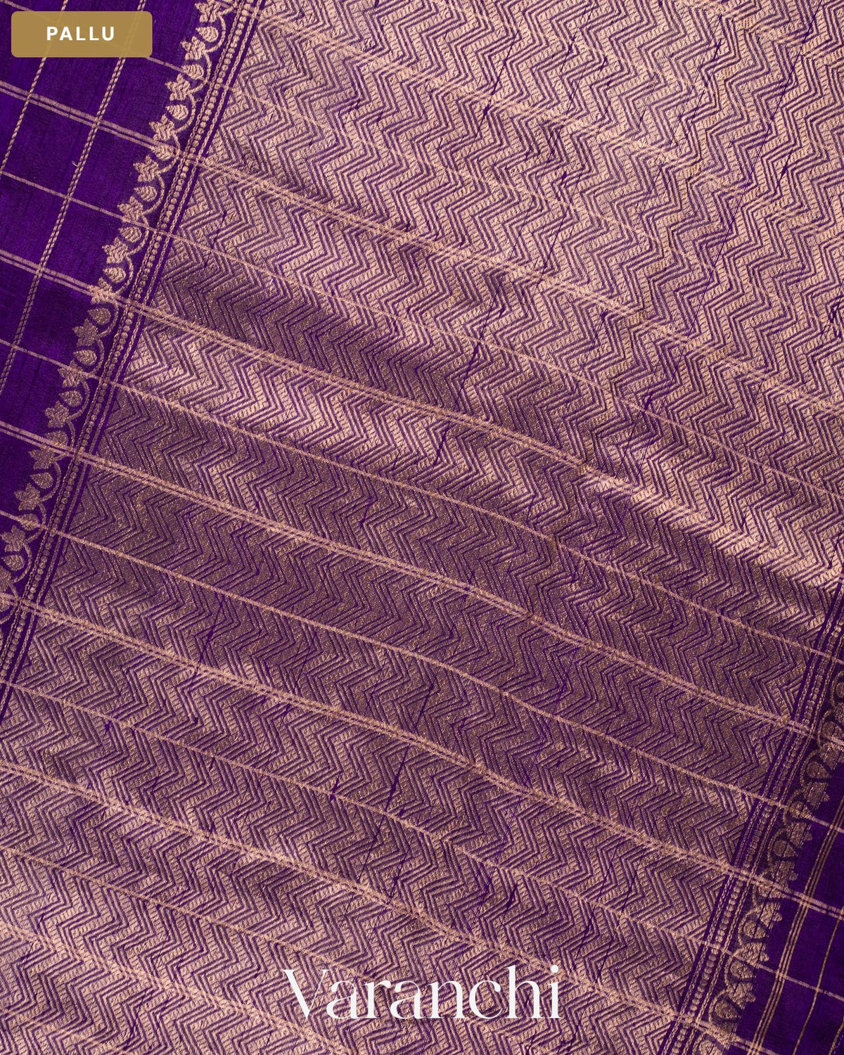 Royal Purple Checkered Pure Raw Silk Handloom Saree — Pallu