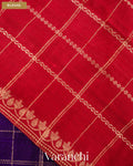 Royal Purple Checkered Pure Raw Silk Handloom Saree — Blouse