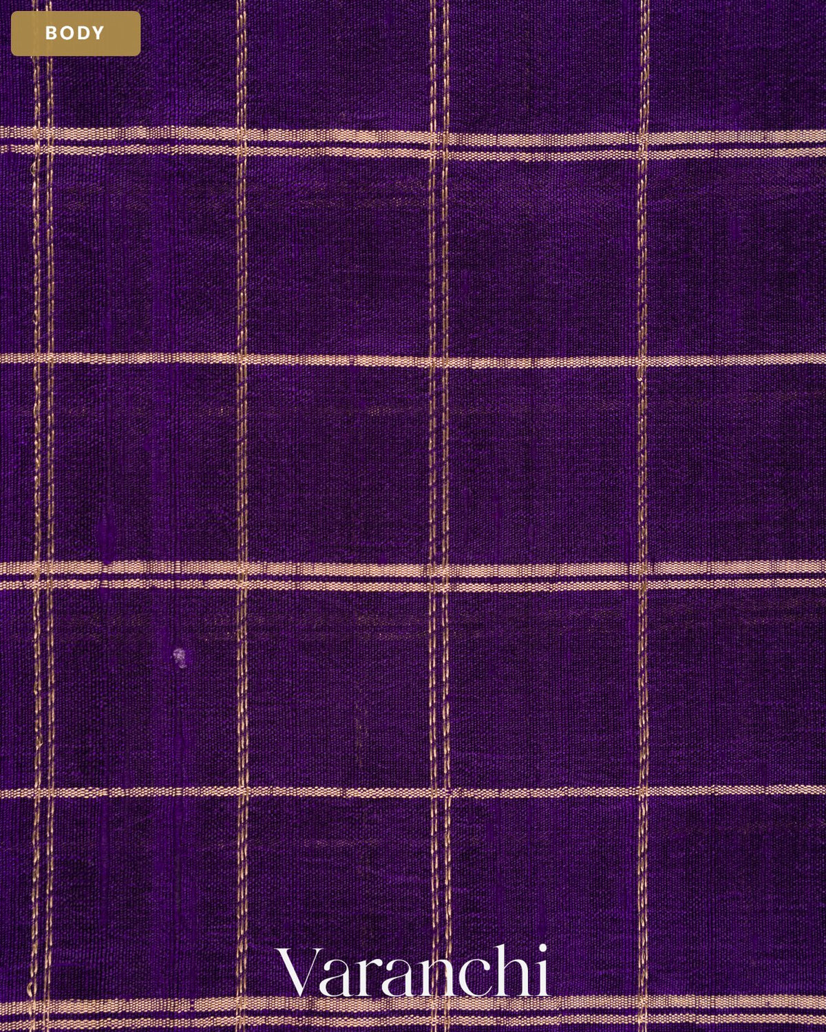 Royal Purple Checkered Pure Raw Silk Handloom Saree — Body