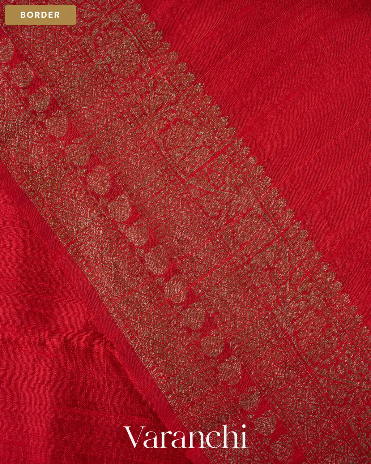 Crimson Red Pure Raw Silk Handloom Saree — Border