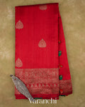 Crimson Red Pure Raw Silk Handloom Saree — Full Saree