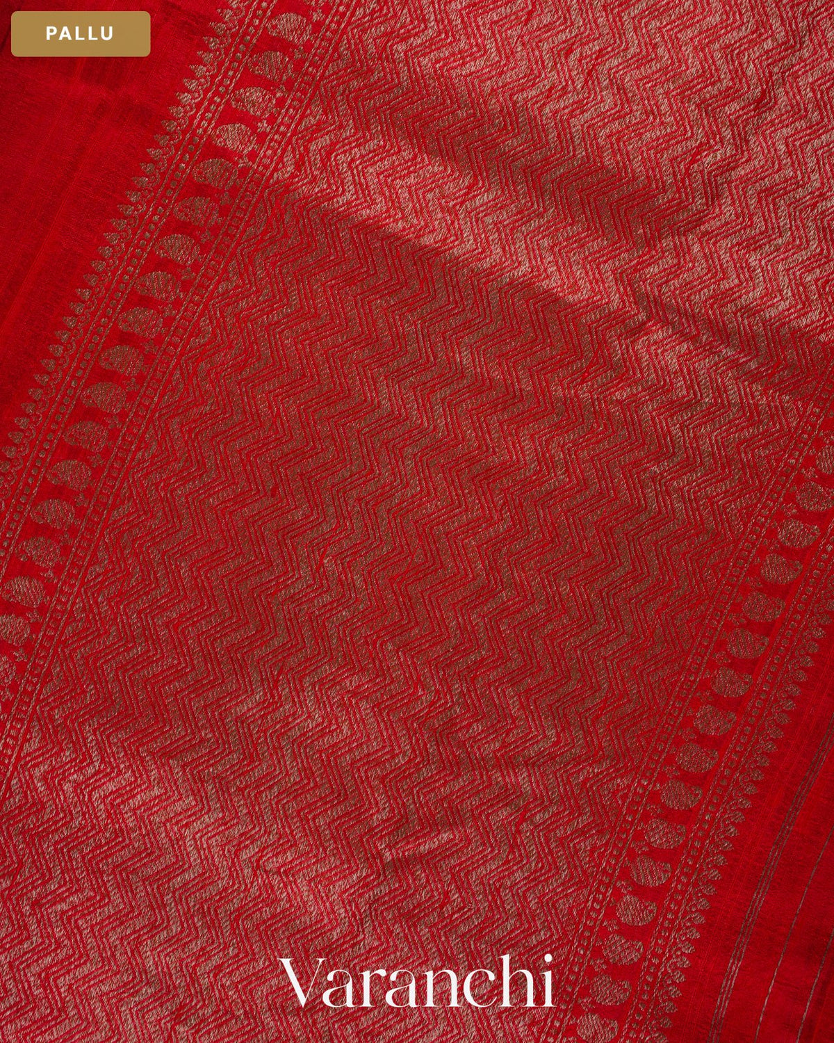 Crimson Red Pure Raw Silk Handloom Saree — Pallu