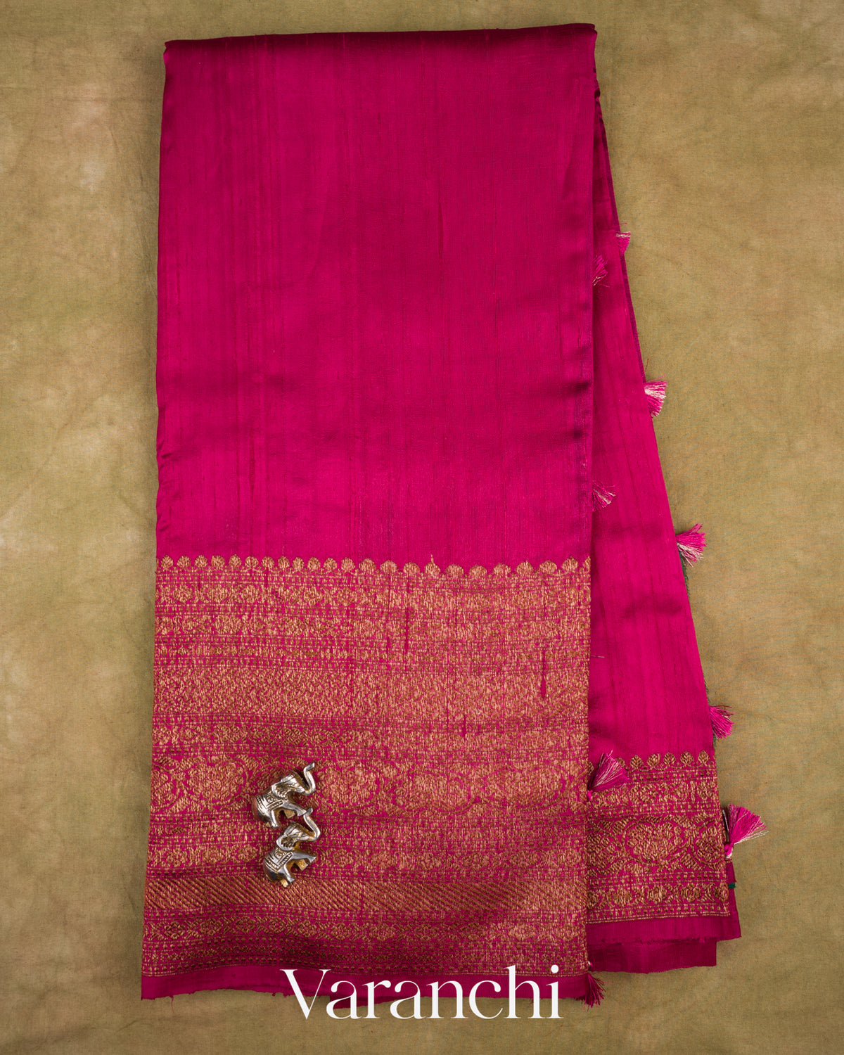 Deep Magenta Pure Raw Silk Handloom Saree — Full Saree