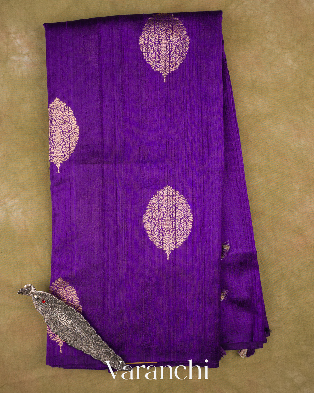 Royal Purple Borderless Pure Raw Silk Handloom Saree — Full Saree