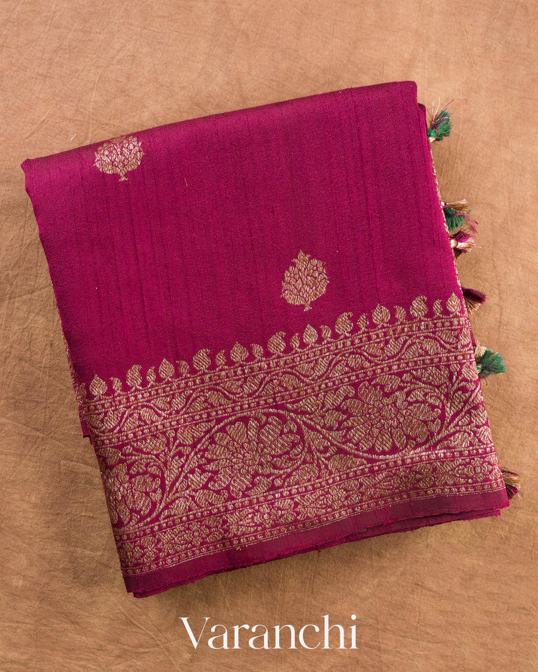 Wine Pure Raw Silk Handloom Saree — Folded