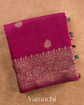 Wine Pure Raw Silk Handloom Saree — Folded