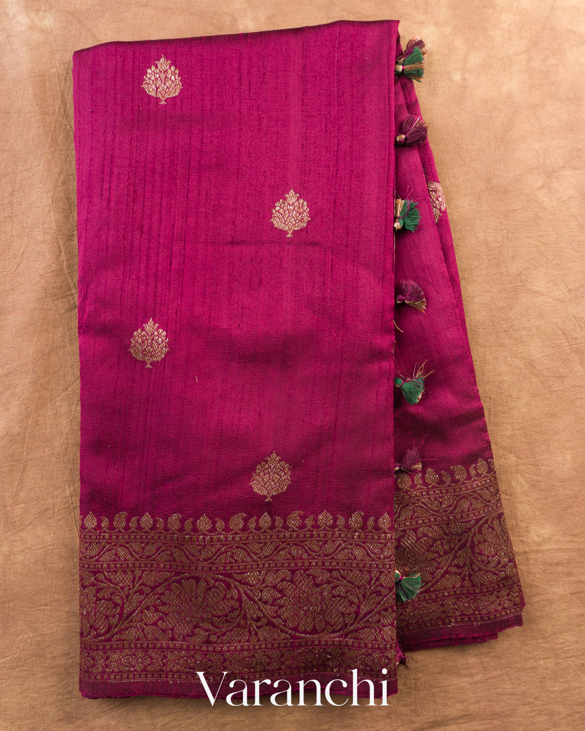 Wine Pure Raw Silk Handloom Saree — Full Saree