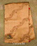 Camel Beige Borderless Lehariya Pure Raw Silk Handloom Saree — Full Saree