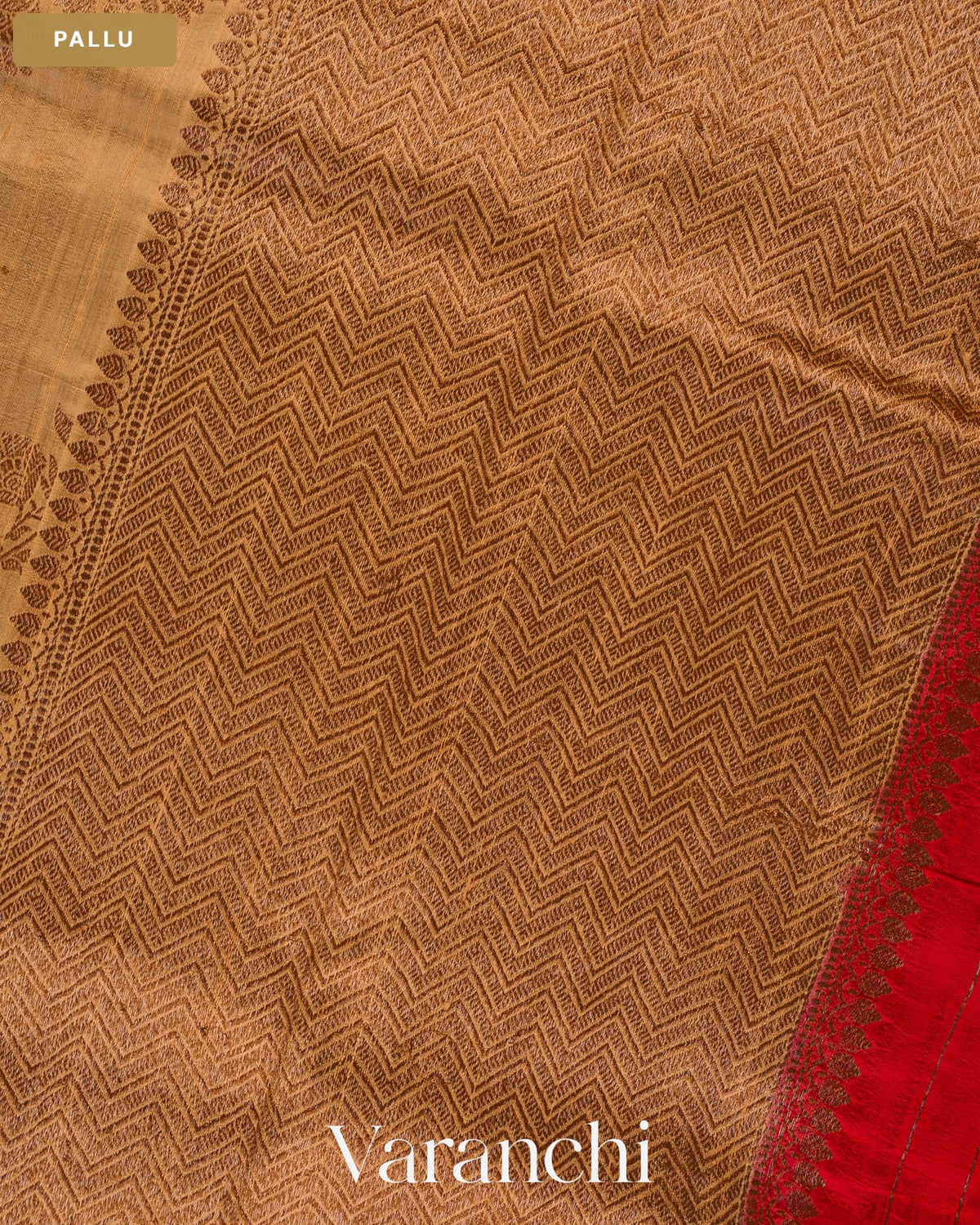 Camel Beige Borderless Lehariya Pure Raw Silk Handloom Saree — Pallu
