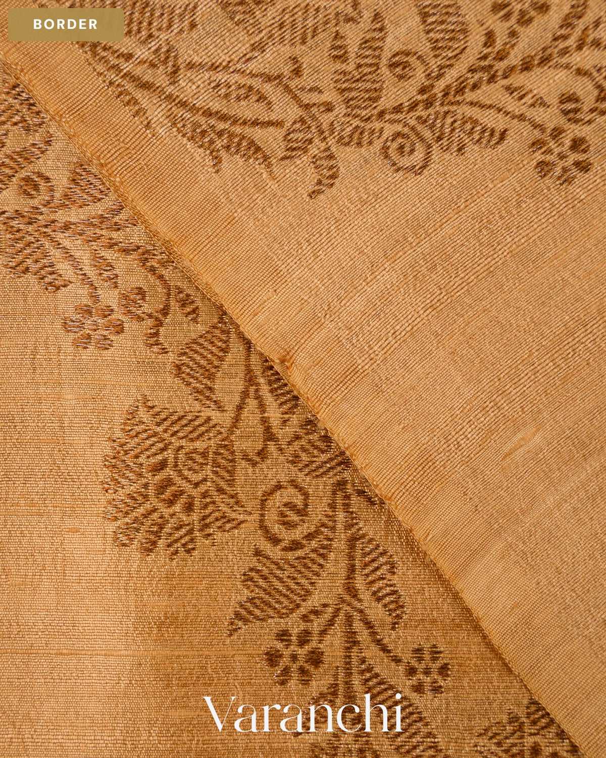 Camel Beige Borderless Lehariya Pure Raw Silk Handloom Saree — Border