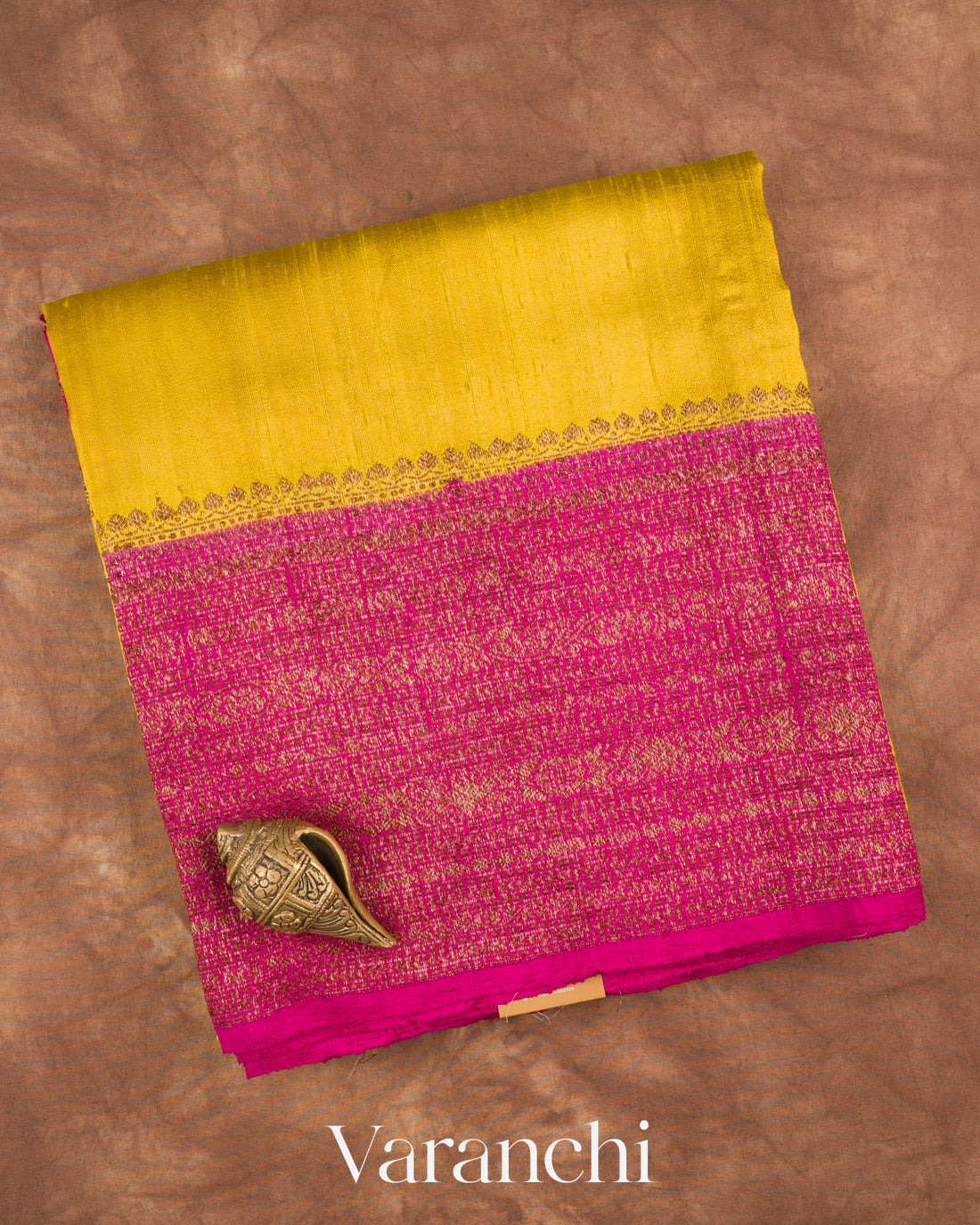Lemon Yellow Pure Raw Silk Handloom Saree — Folded