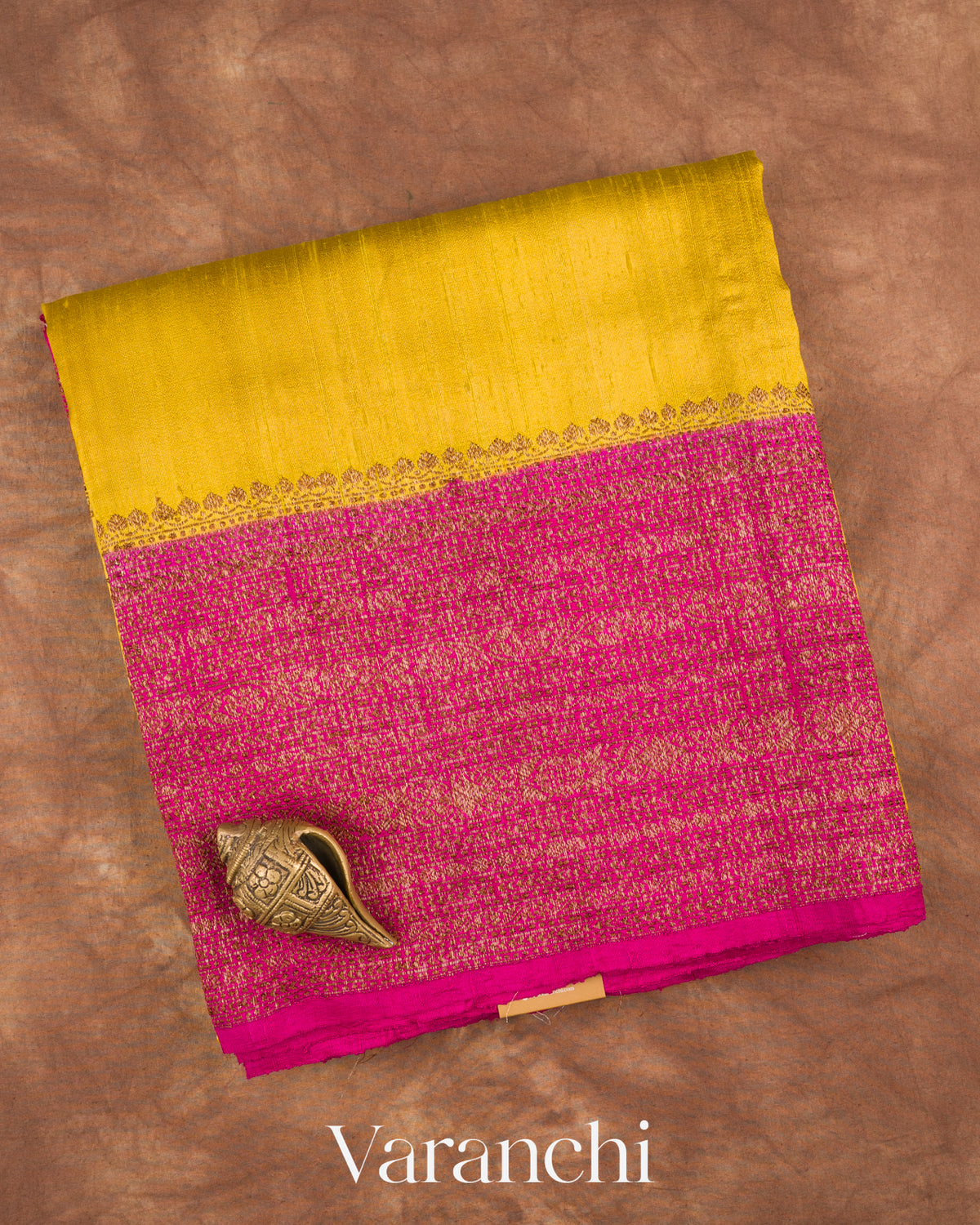 Lemon Yellow Pure Raw Silk Handloom Saree — Folded