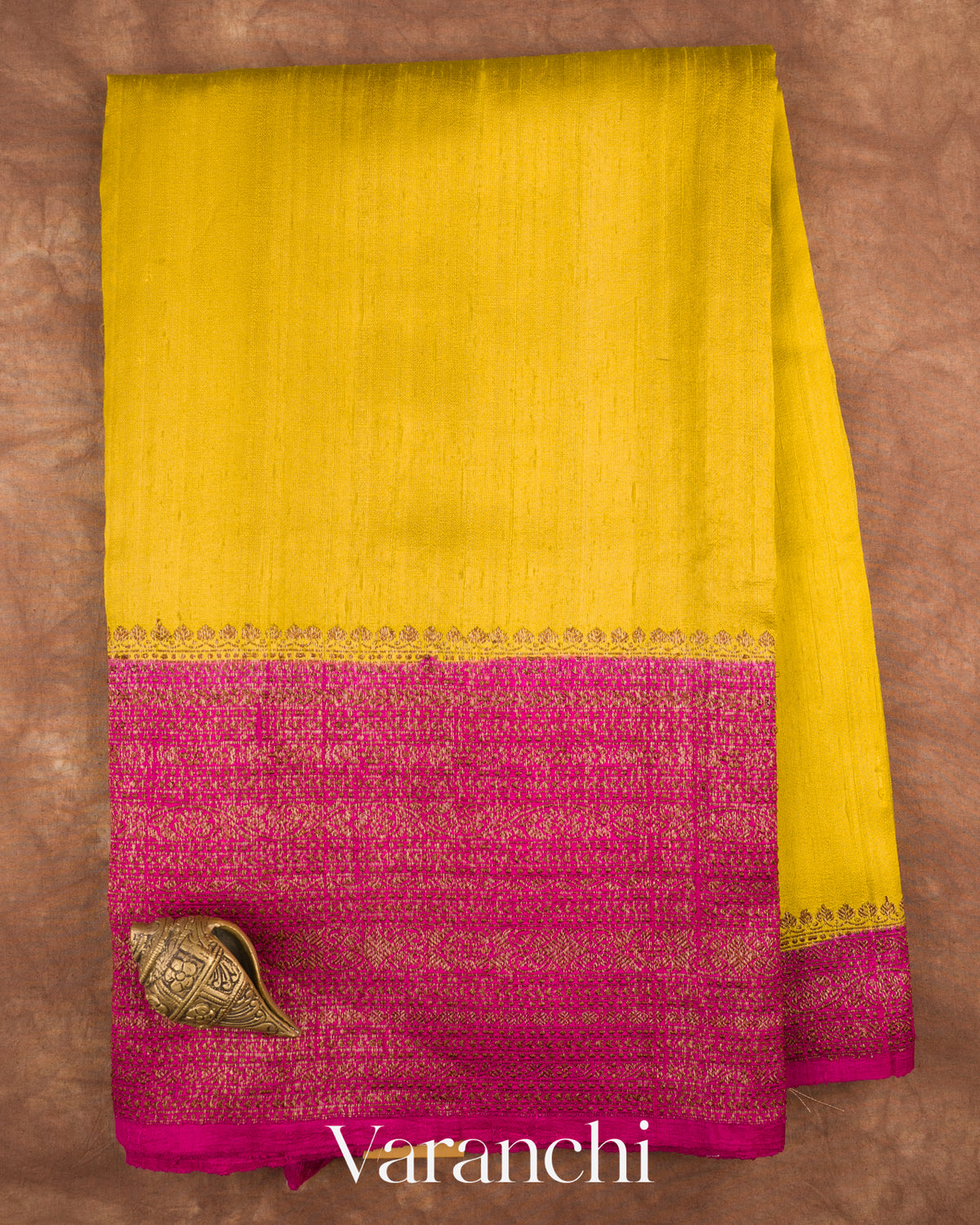 Lemon Yellow Pure Raw Silk Handloom Saree — Full Saree