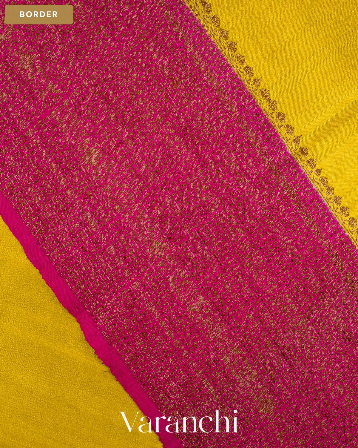 Lemon Yellow Pure Raw Silk Handloom Saree — Border