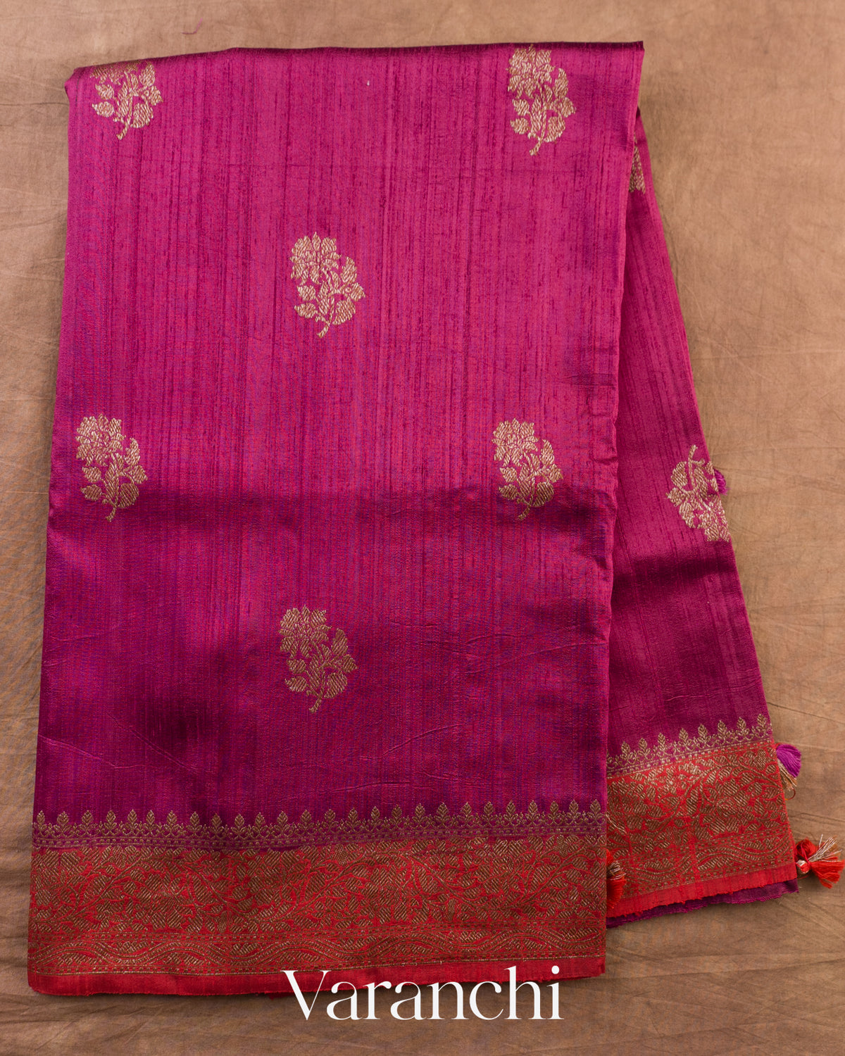 Wine Pure Raw Silk Handloom Saree — Full Saree