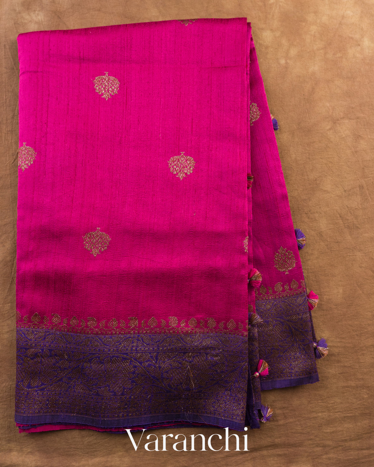 Rani Pink Pure Raw Silk Handloom Saree — Full Saree