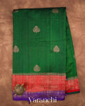 Bottle Green Pure Raw Silk Handloom Saree — Full Saree