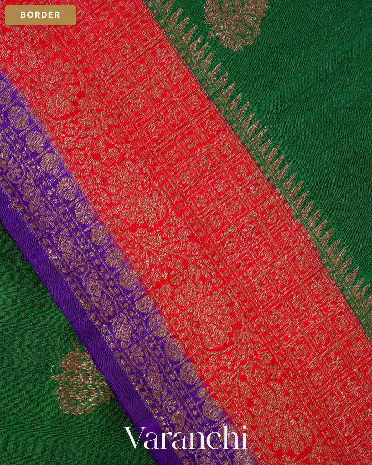 Bottle Green Pure Raw Silk Handloom Saree — Border