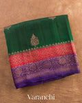 Bottle Green Pure Raw Silk Handloom Saree — Folded