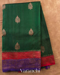 Bottle Green Pure Raw Silk Handloom Saree — Full Saree