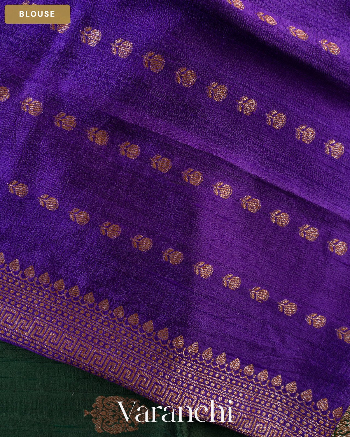 Bottle Green Pure Raw Silk Handloom Saree — Blouse