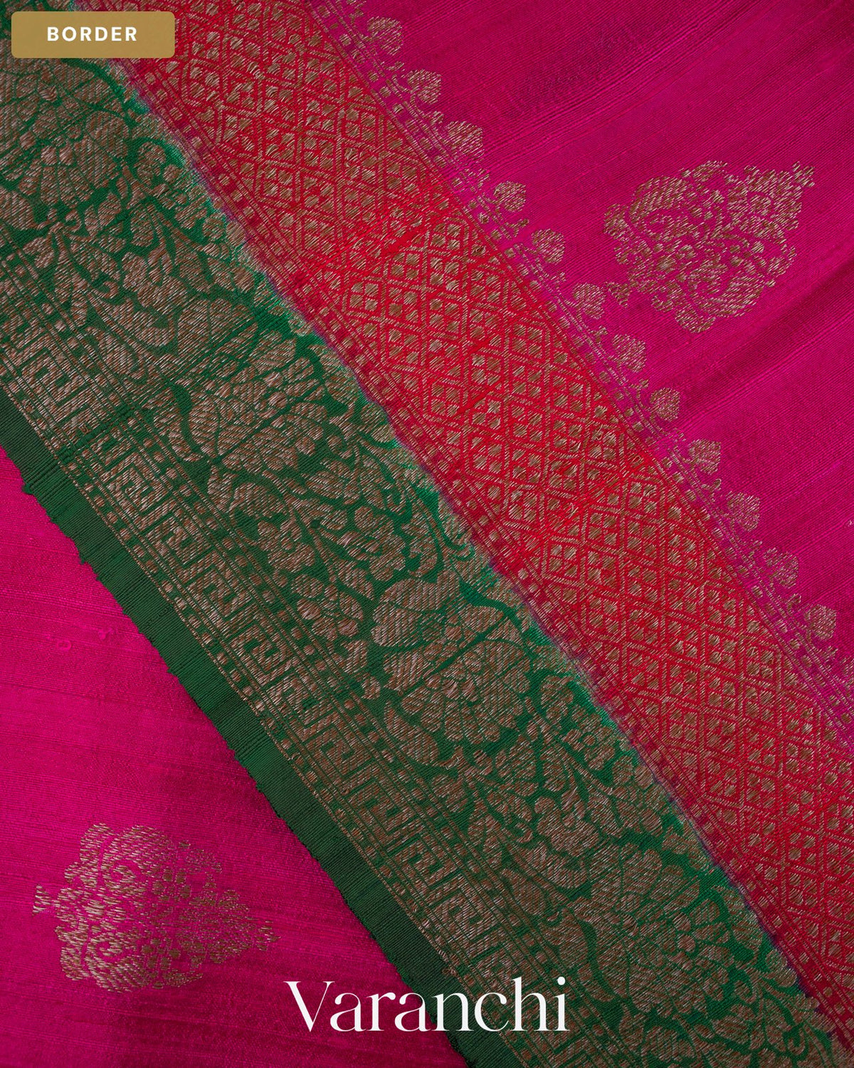 Rani Pink Pure Raw Silk Handloom Saree — Border