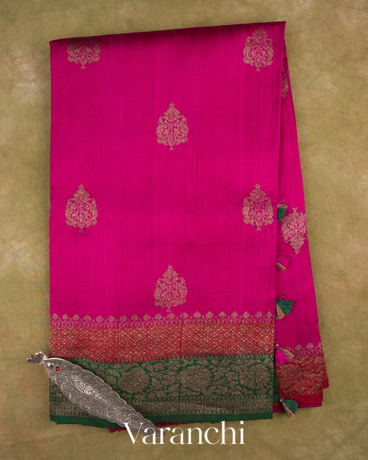 Rani Pink Pure Raw Silk Handloom Saree — Full Saree