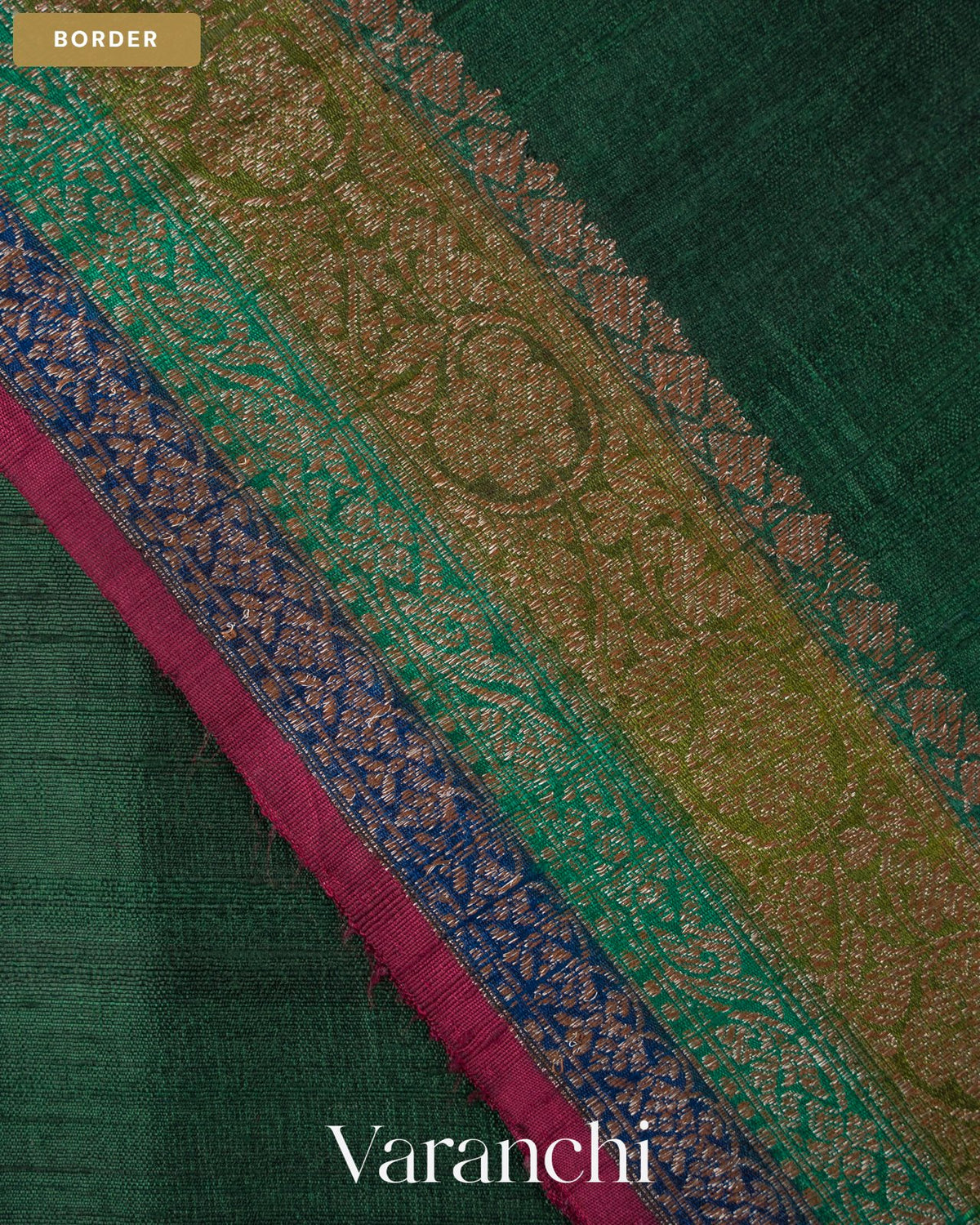 Bottle Green Pure Raw Silk Handloom Saree — Border