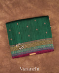 Bottle Green Pure Raw Silk Handloom Saree — Folded