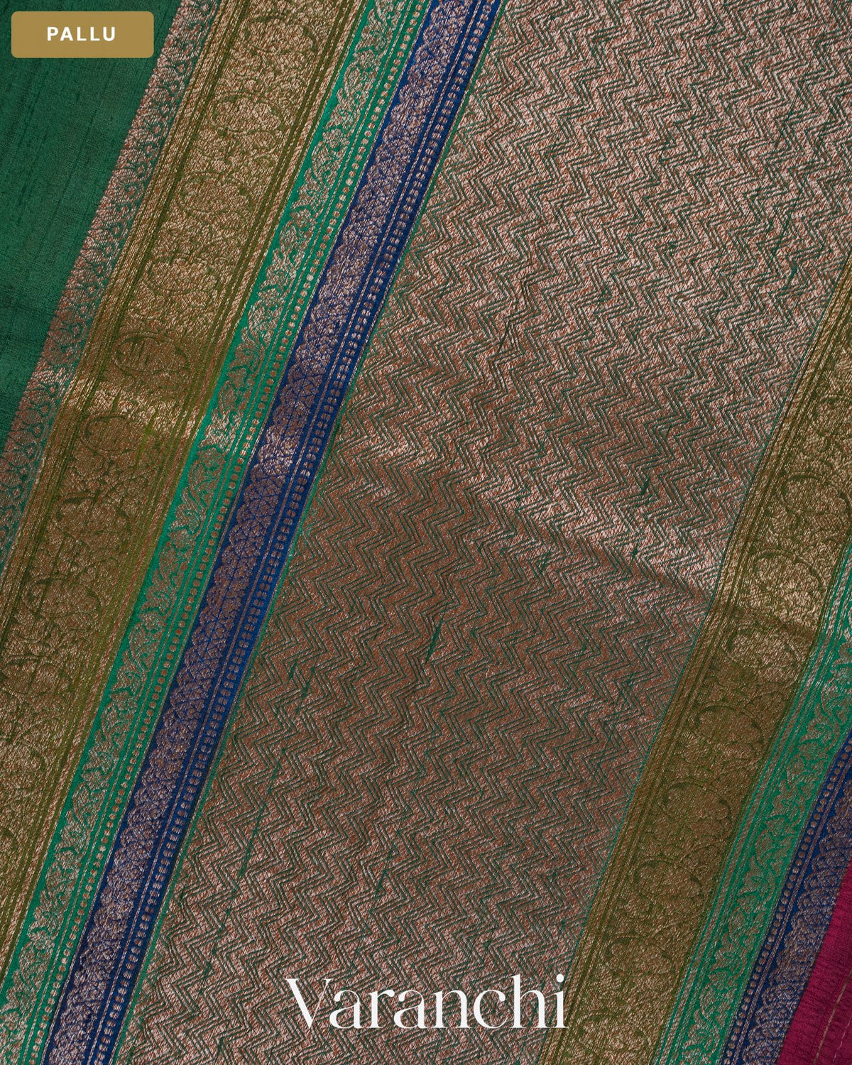 Bottle Green Pure Raw Silk Handloom Saree — Pallu