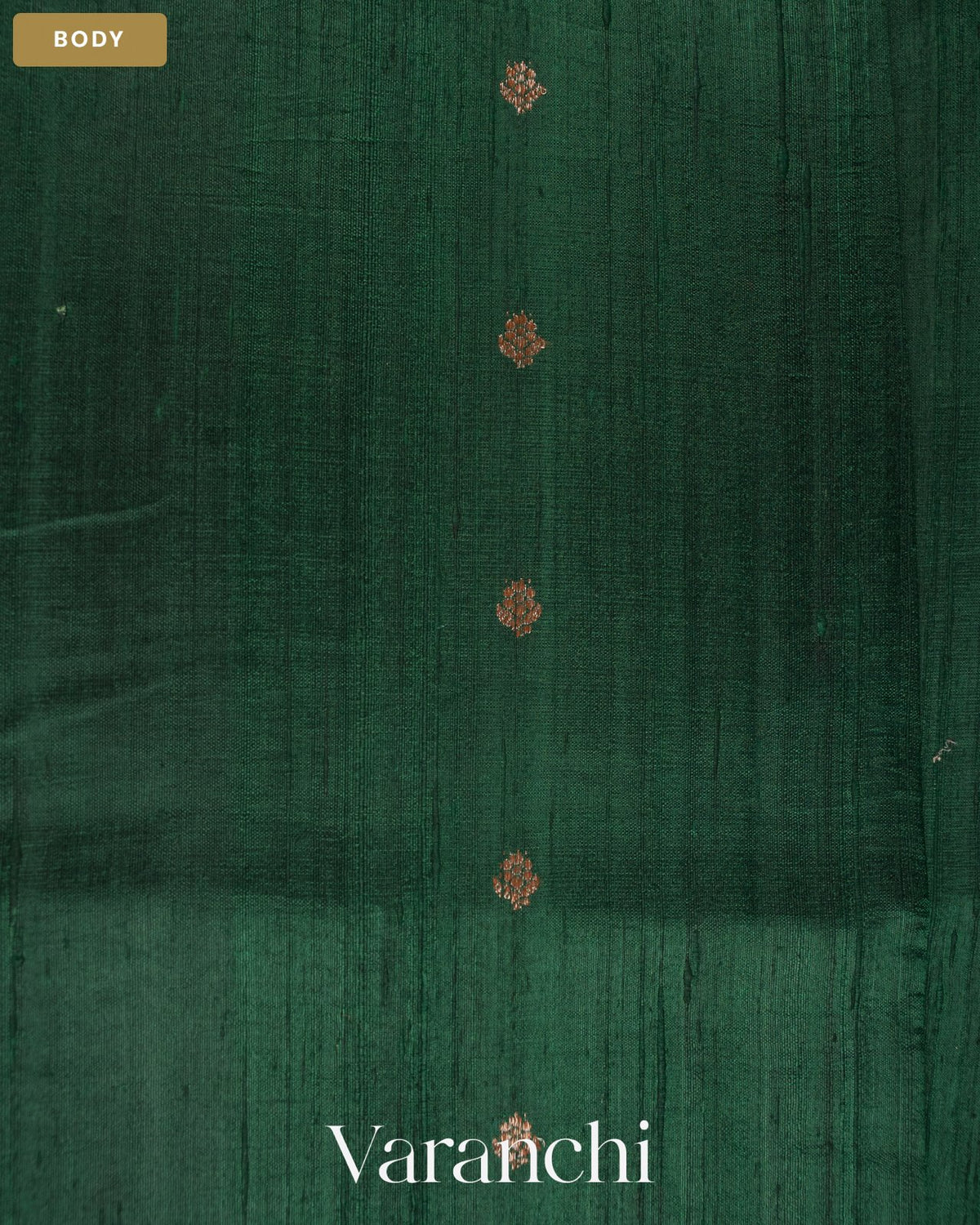Bottle Green Pure Raw Silk Handloom Saree — Body