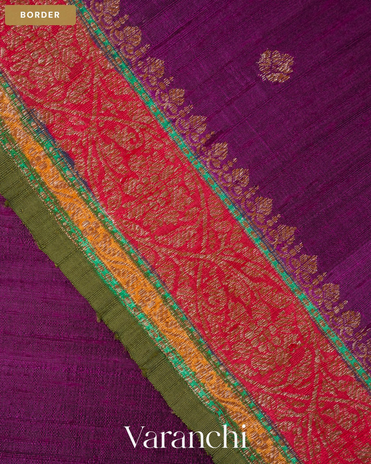 Deep Wine Pure Raw Silk Handloom Saree — Border