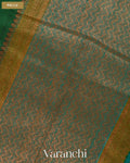 Bottle Green Hand Brushed Pure Raw Silk Handloom Saree — Pallu
