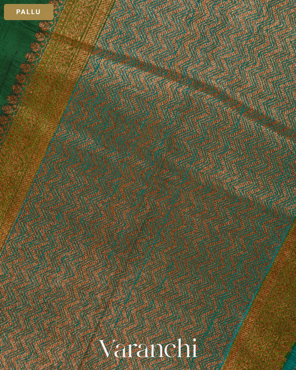 Bottle Green Hand Brushed Pure Raw Silk Handloom Saree — Pallu