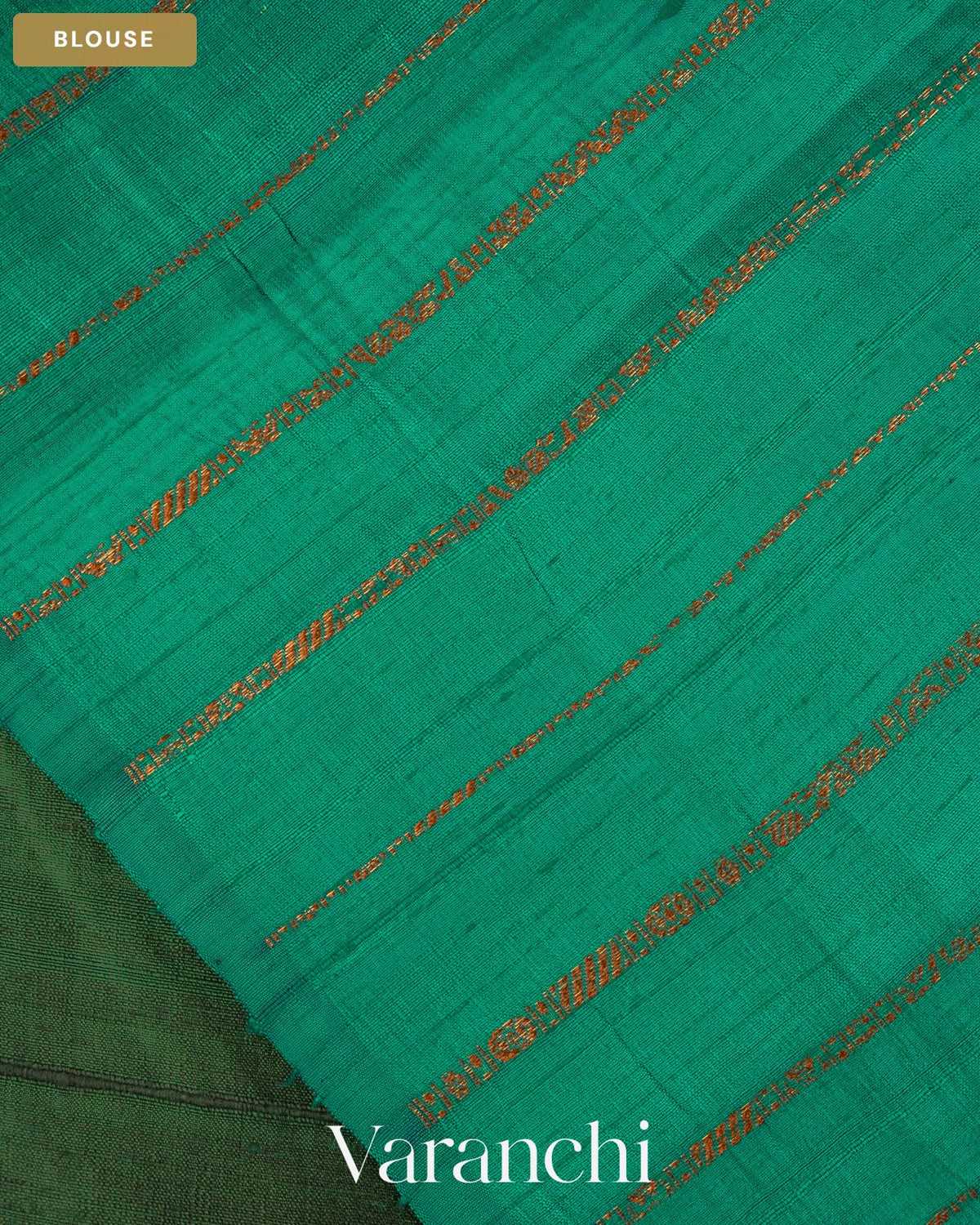 Bottle Green Hand Brushed Pure Raw Silk Handloom Saree — Blouse