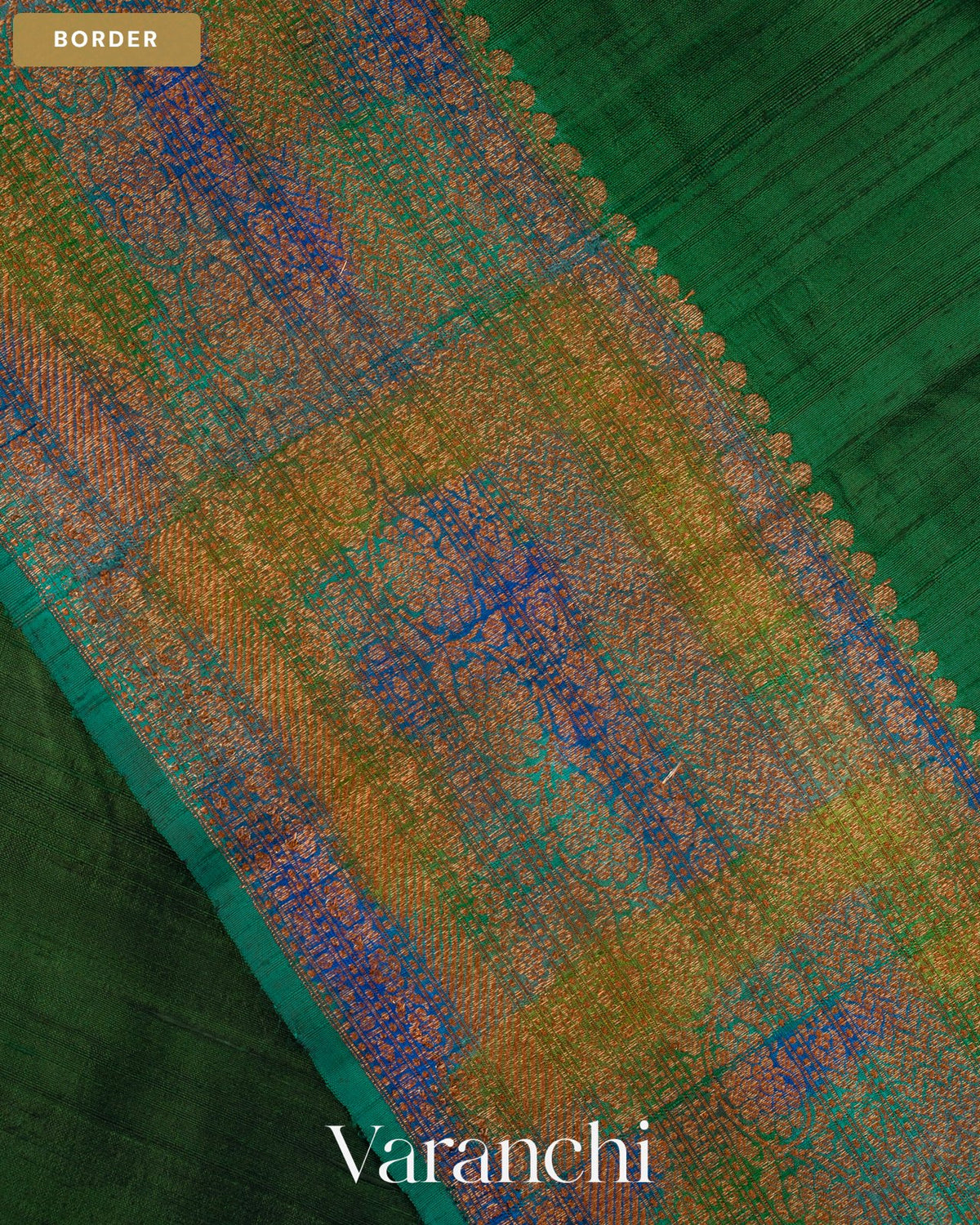 Bottle Green Hand Brushed Pure Raw Silk Handloom Saree — Border