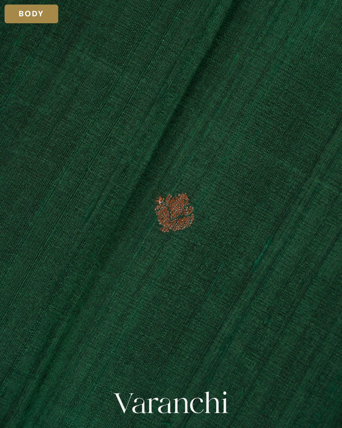 Bottle Green Pure Raw Silk Handloom Saree — Body